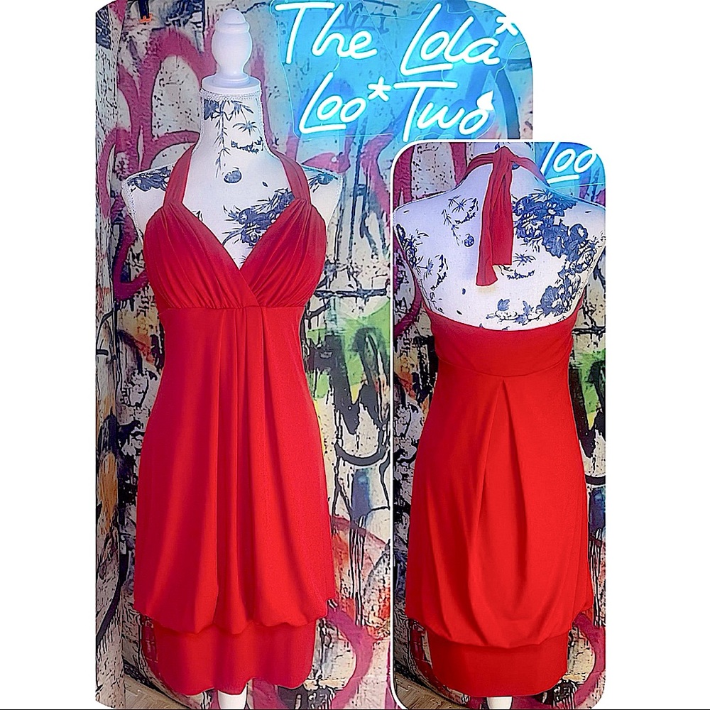 Vintage Betsey & Adam by Linda Bernell Red  Mini Halter Party Cocktail Dress• 14